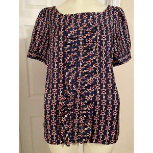 Lily Pulitzer 100% Silk Button Back Ruffle Front Short Sleeve Blouse Size 4